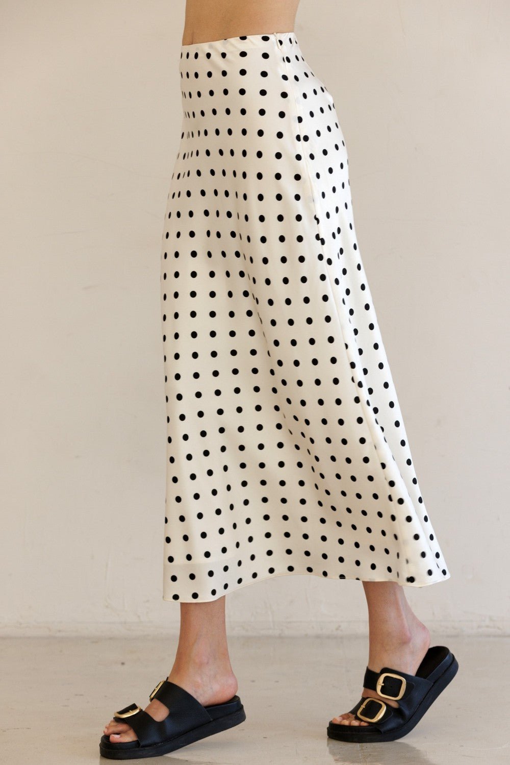Vivienne Polka Dot Satin Midi Skirt - MTT Collective
