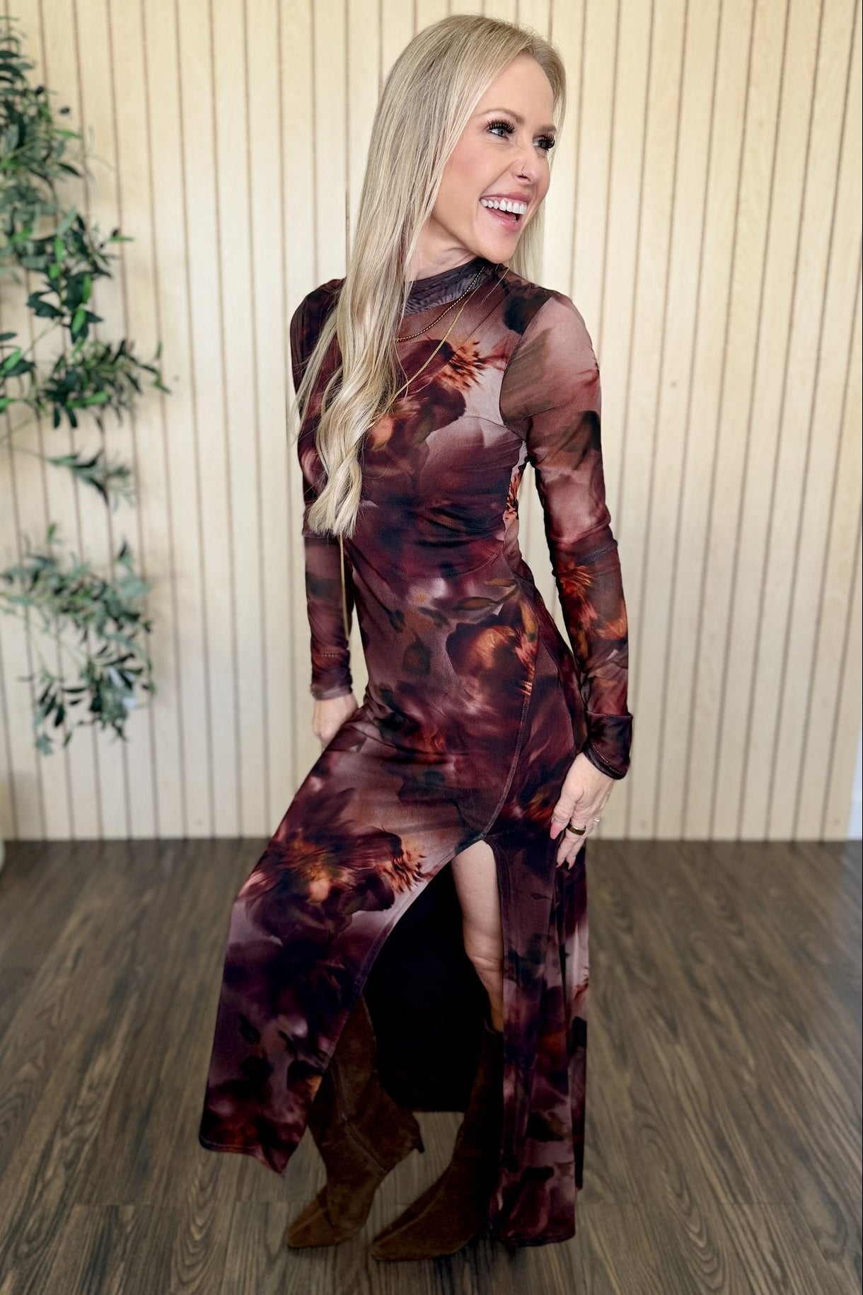 Alder Mock Neck Mesh Dress