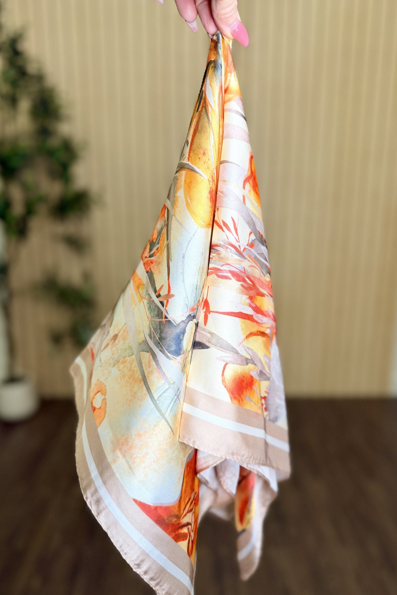 Linden Watercolor Floral Satin Scarf