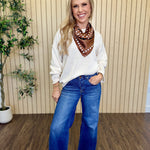 Sequoia Textured Raw Edge Sweater in Oatmeal styled on model