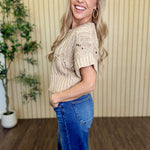 Larkspur Crochet Cotton Top in Taupe styled on model