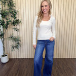 Greyson Scoop Long Sleeve Tee in Frosted Pearl styled on model