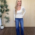 Greyson Scoop Long Sleeve Tee in Frosted Pearl styled on model