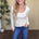 Greyson Scoop Long Sleeve Tee in Frosted Pearl styled on model