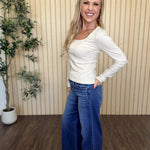 Greyson Scoop Long Sleeve Tee in Frosted Pearl styled on model