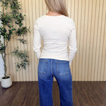 Greyson Scoop Long Sleeve Tee in Frosted Pearl styled on model