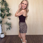 Davina Floral Lace Halter Crop Top in Chocolate styled on model