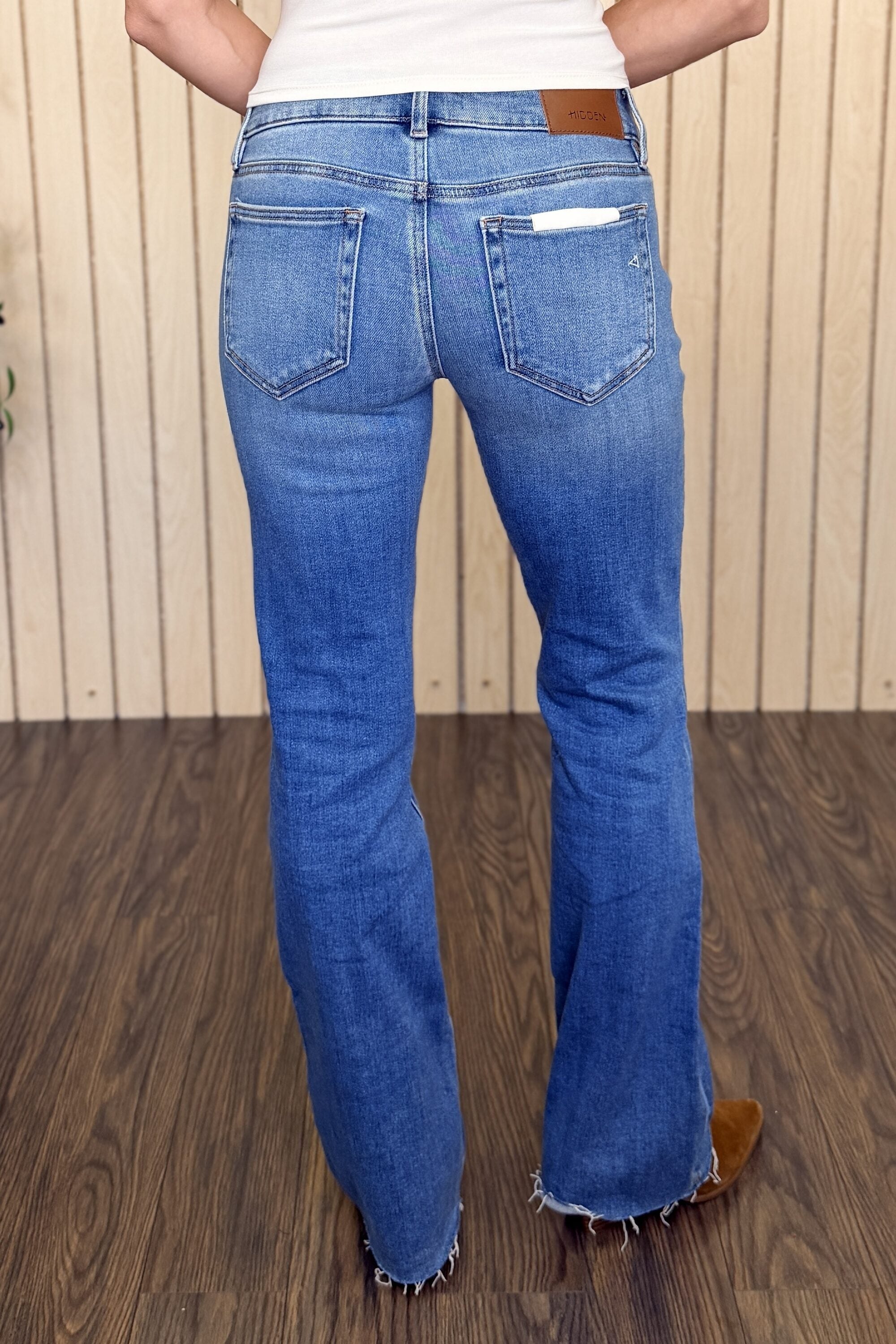 Ryan Low Rise Bootcut Jean styled on model