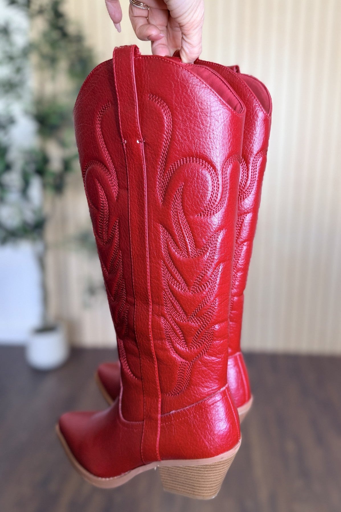 Dixie Western Boot in Crimson, three-quarter view