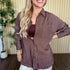 Harbor Pinstripe Button Down Shirt in Dark Brown styled on model