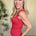 Julie Lace Textured Square Top in Red styled on model