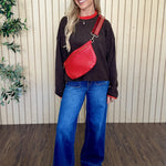 Dune Contrast Rolled Edge Pullover styled on model