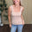 Julie Lace Textured Square Top in Milk Tea styled on model