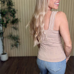 Julie Lace Textured Square Top in Milk Tea styled on model