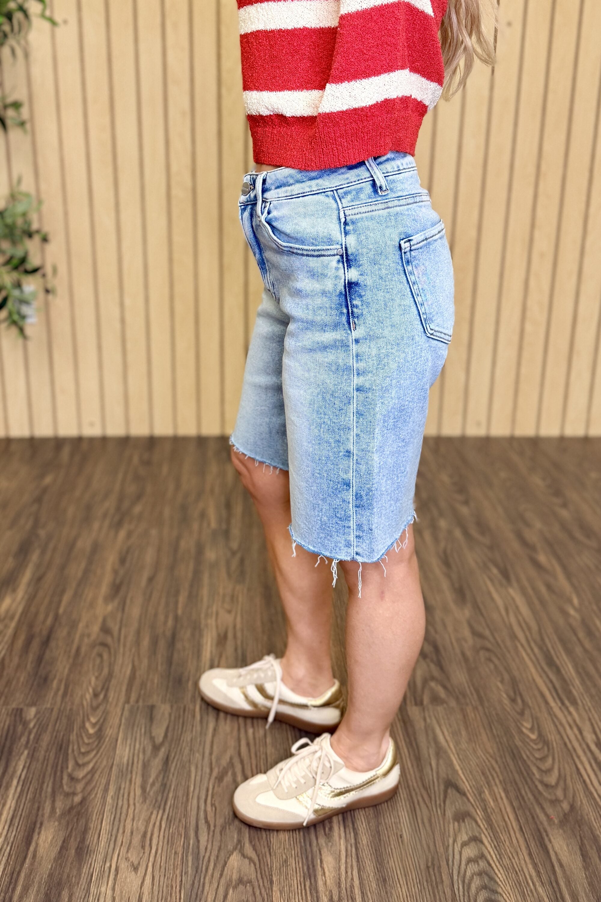 Dune High Rise Bermuda Shorts styled on model