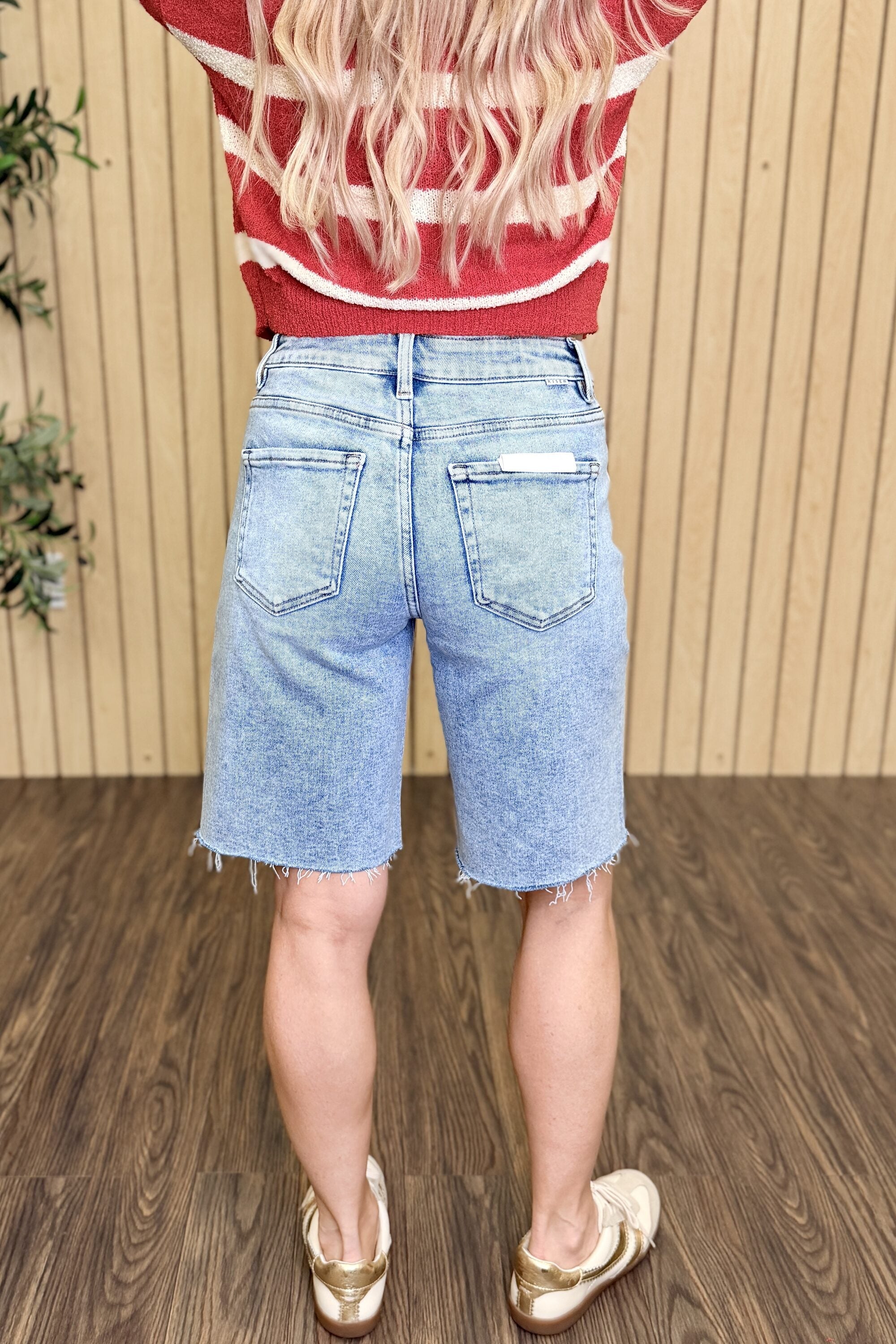 Dune High Rise Bermuda Shorts styled on model