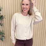 Calder Crew Neck Knit Cardigan styled on model