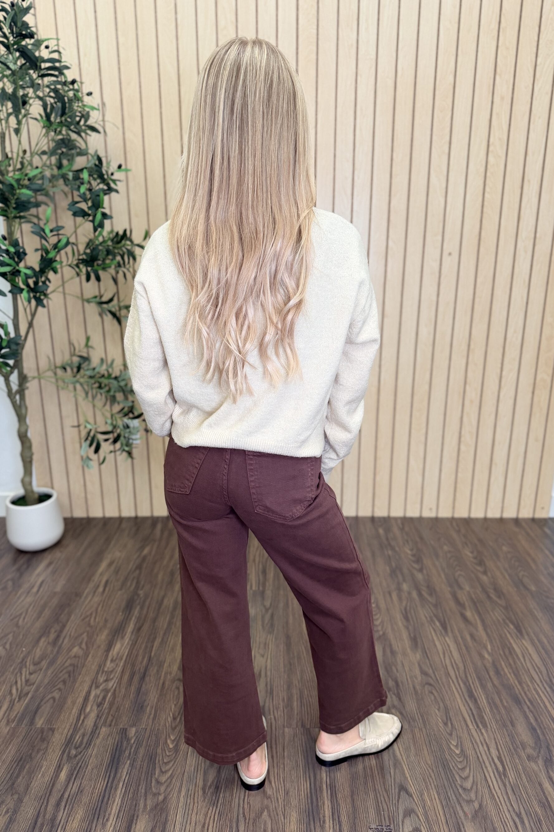 Calder Crew Neck Knit Cardigan styled on model