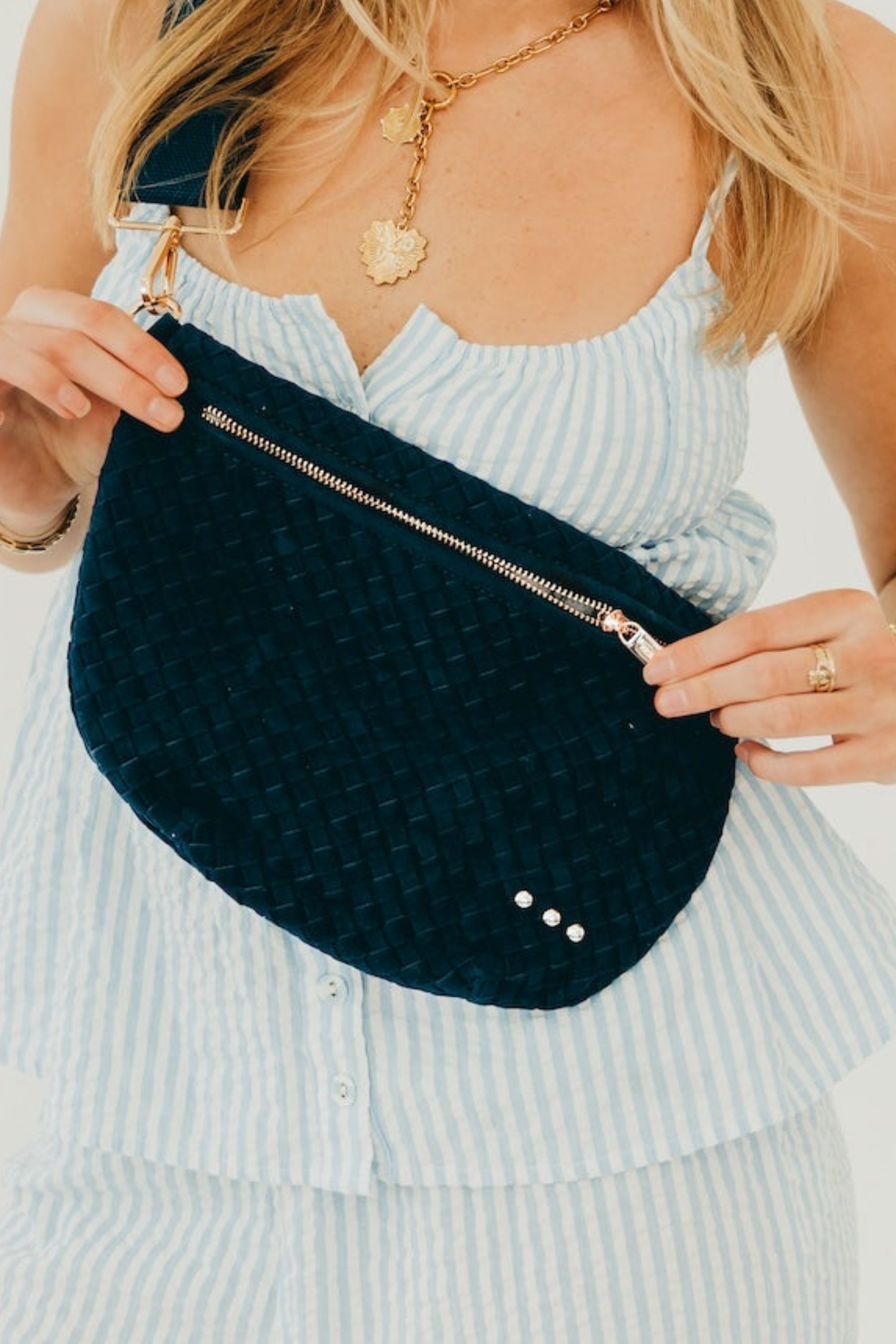 Suede Westlyn Woven Bum Bag - Suede Navy