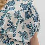 White & Teal Floral Top - MTT Collective