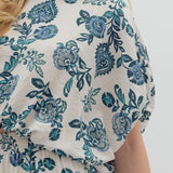 White & Teal Floral Top - MTT Collective