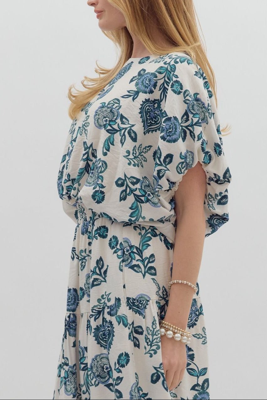 White & Teal Floral Top - MTT Collective