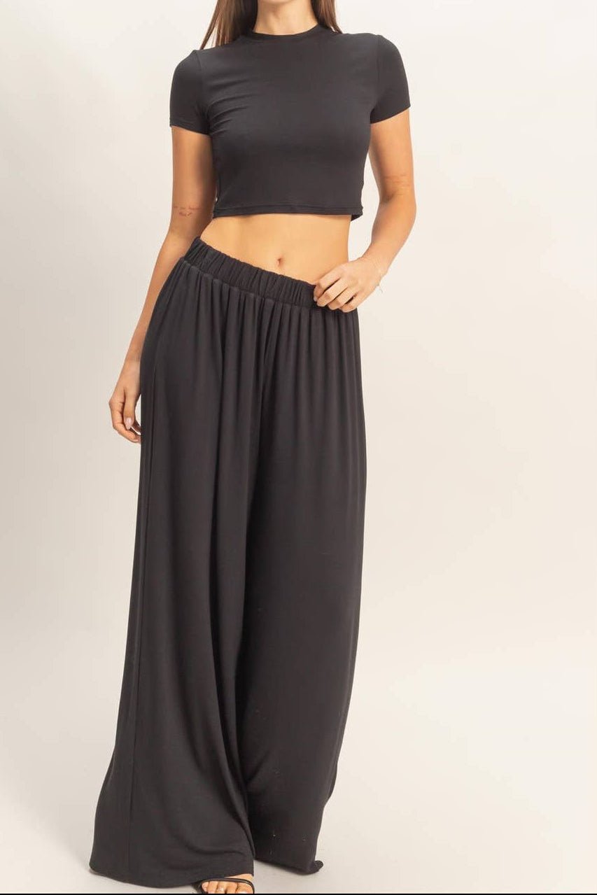 Wide Leg Elastic Waist Pants - MTT Collective