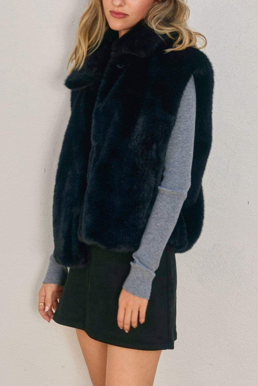Wind Whispers Faux Fur Collared Vest - MTT Collective