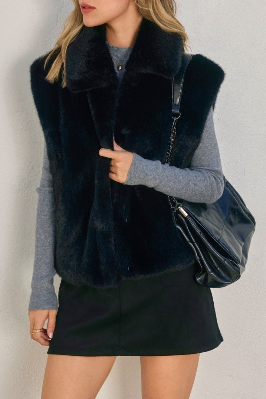 Wind Whispers Faux Fur Collared Vest - MTT Collective