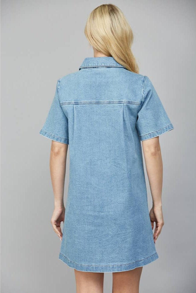 Zoey Half Zip front A - Line Denim Dress - MTT Collective