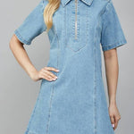 Zoey Half Zip front A - Line Denim Dress - MTT Collective