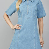 Zoey Half Zip front A - Line Denim Dress - MTT Collective