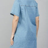Zoey Half Zip front A - Line Denim Dress - MTT Collective