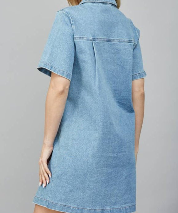 Zoey Half Zip front A - Line Denim Dress - MTT Collective