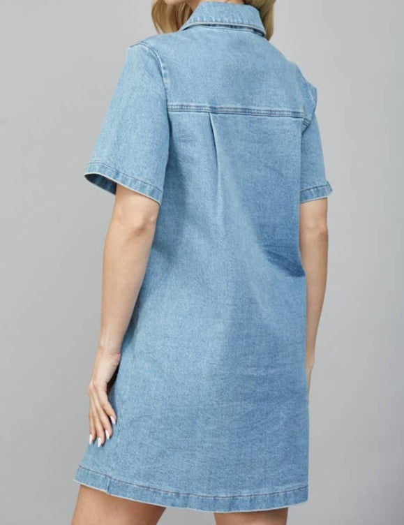 Zoey Half Zip front A - Line Denim Dress - MTT Collective