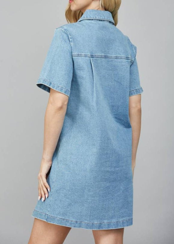 Zoey Half Zip front A - Line Denim Dress - MTT Collective