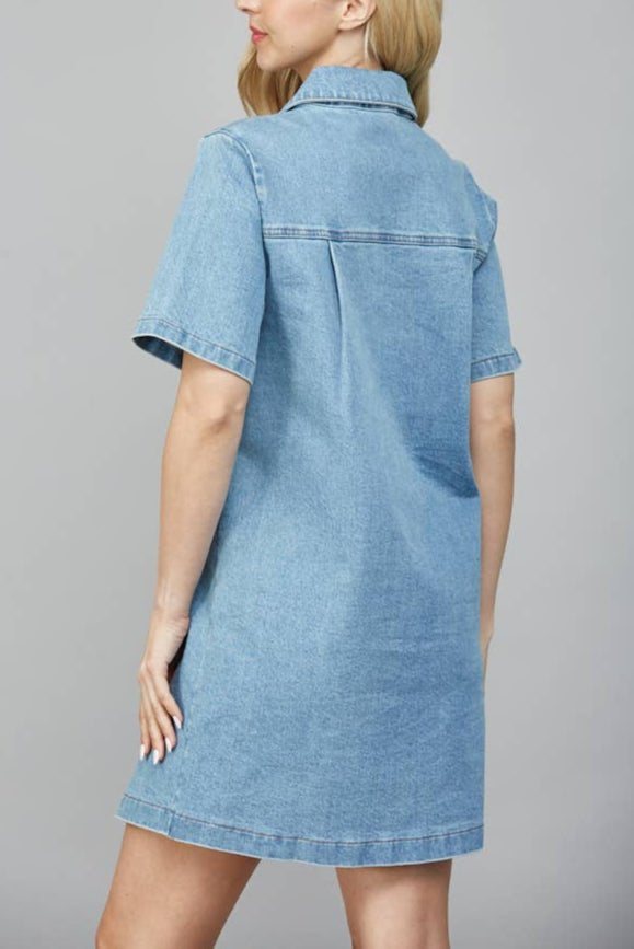 Zoey Half Zip front A - Line Denim Dress - MTT Collective