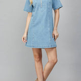 Zoey Half Zip front A - Line Denim Dress - MTT Collective