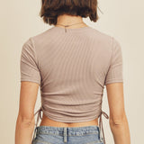 Ribbed Knit Drawstring Touched Tee