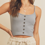 Button Front Ribbed Crop Top - MTT Collective