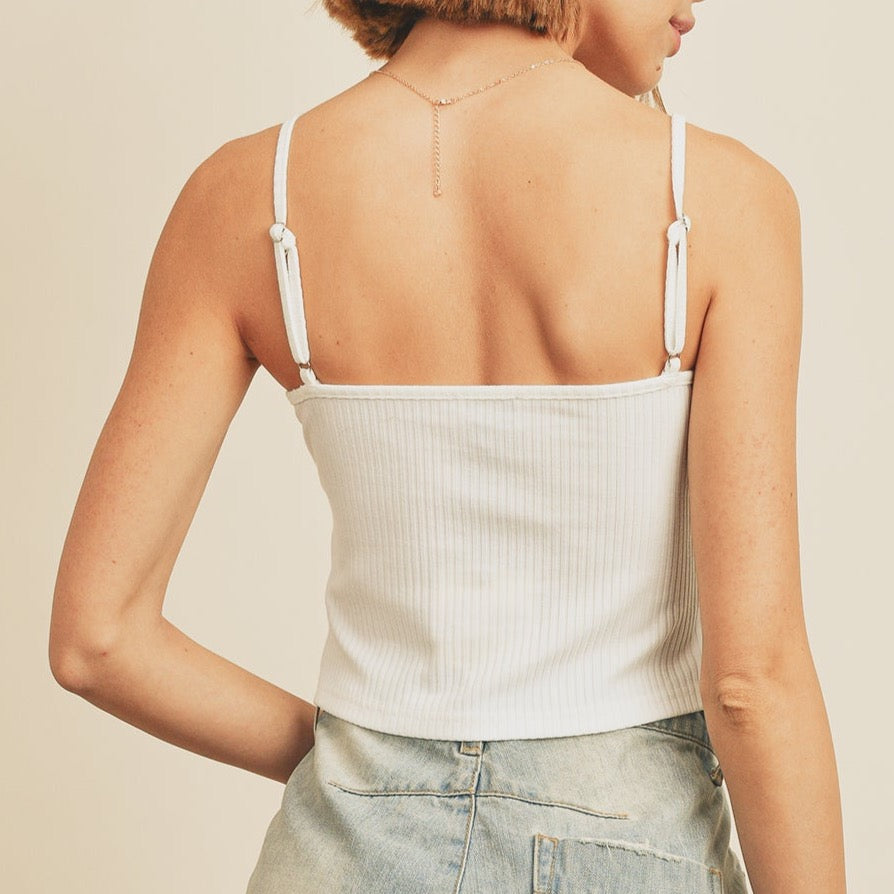 Button Front Ribbed Crop Top - MTT Collective