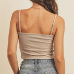 Button Front Ribbed Crop Top - MTT Collective