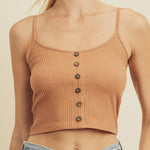Button Front Ribbed Crop Top - MTT Collective