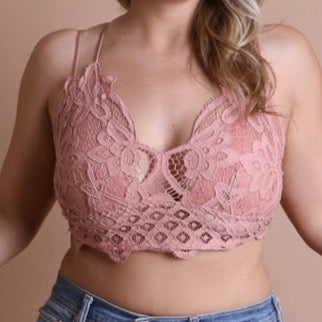 Plus Size Padded Crochet Lace Longline Bralette - MTT Collective