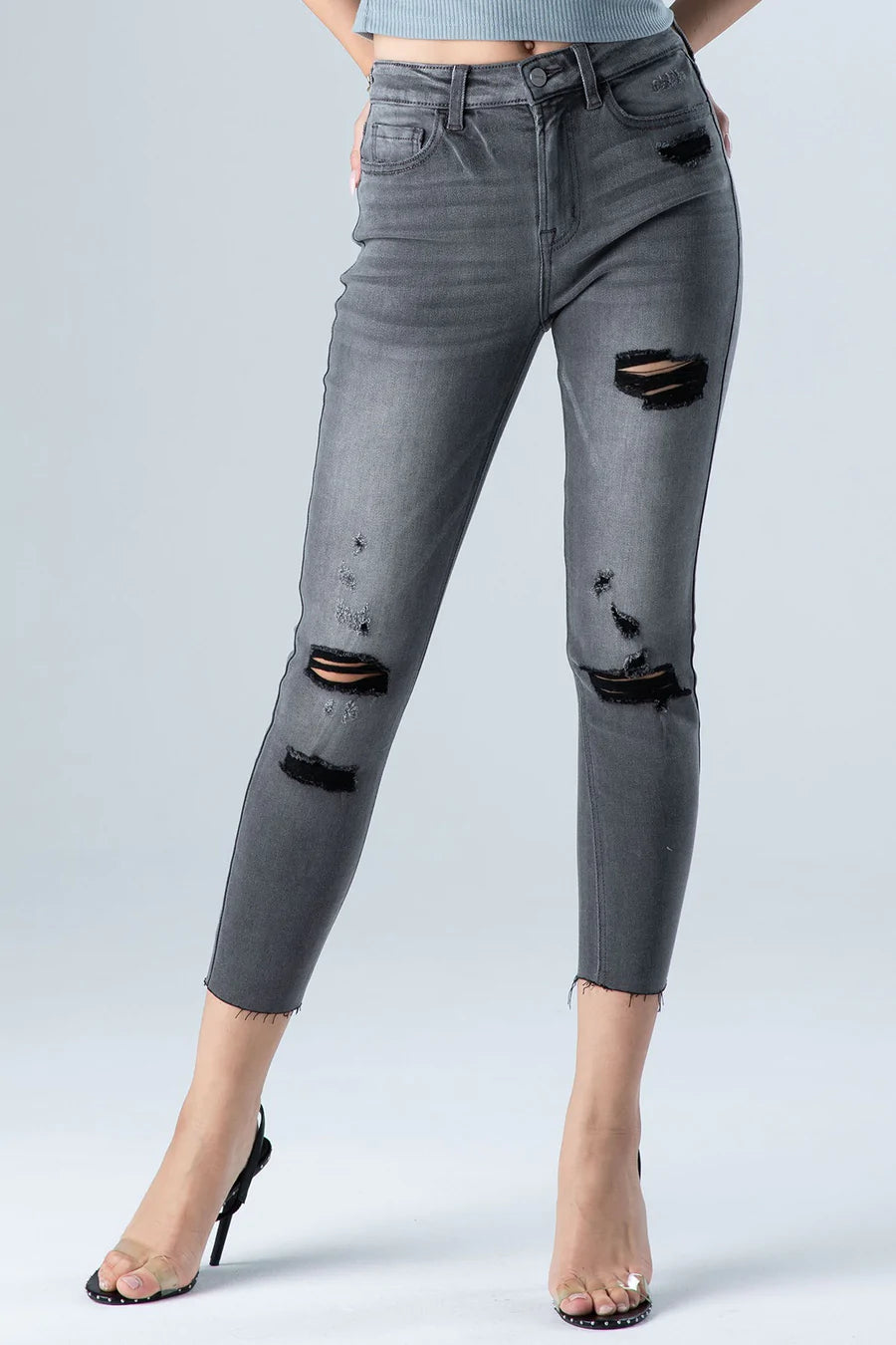 PLUS SIZE HIGH RISE CROP SKINNY JEANS | GREY - MTT Collective