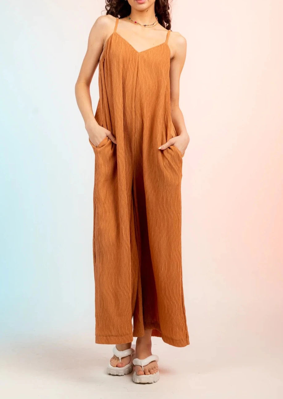 Plus Size Pleated Wide Leg Jumpsuit - MTT Collective