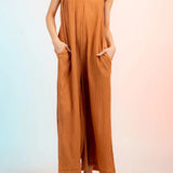 Plus Size Pleated Wide Leg Jumpsuit