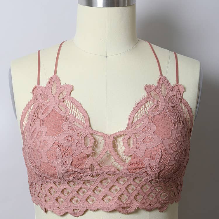 Plus Size Padded Crochet Lace Longline Bralette - MTT Collective