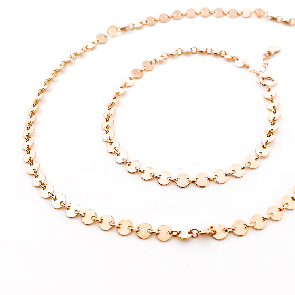 DISC CHAIN JEWELRY SET | 14K ROSE GOLD-FILLED | SET OF 2 - MTT Collective