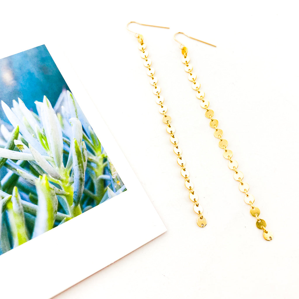 Long Hanging Disc Chain Earrings | 14k Gold-Filled - MTT Collective